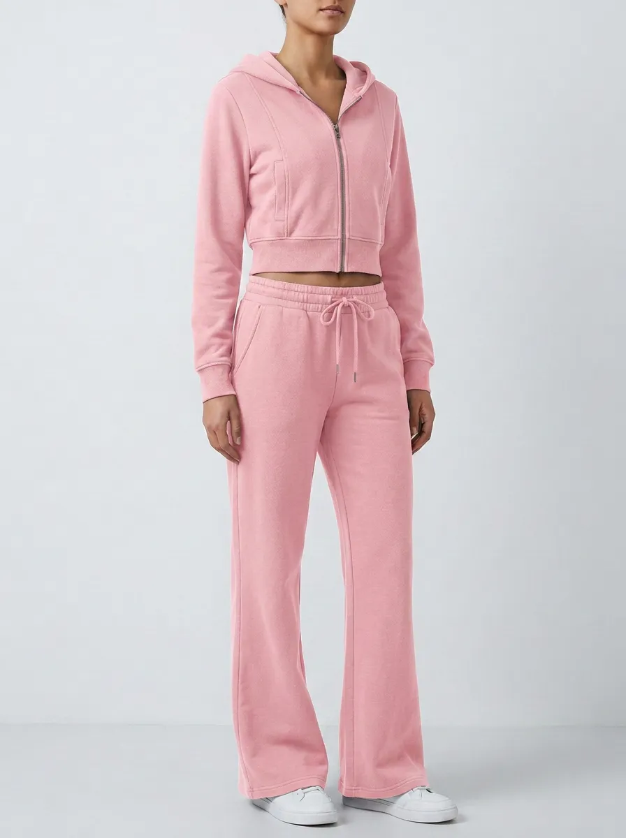Women's Vintage Inspired Sport Inspired Cropped Hooded Jacket and Flare Pants Active Set