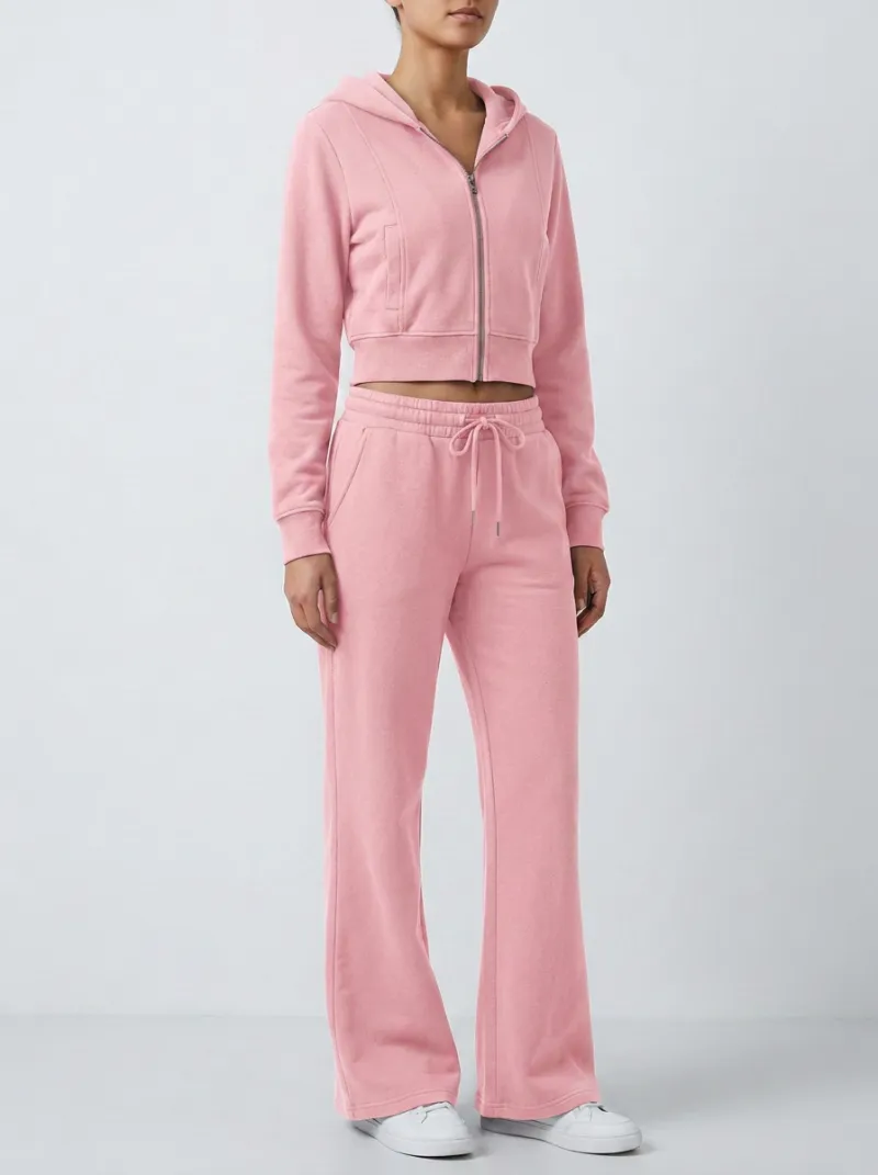 Women's Vintage Inspired Sport Inspired Cropped Hooded Jacket and Flare Pants Active Set