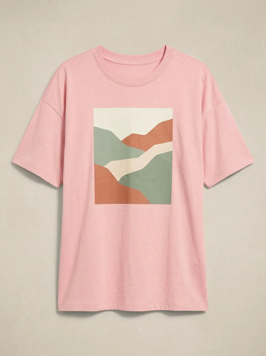 Women's Abstract Mountain Landscape Graphic Crewneck T-Shirt