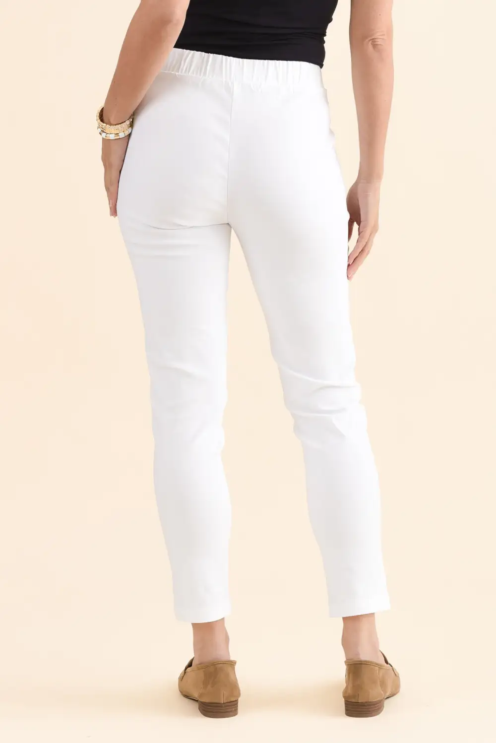 Mid Rise Pants With Elastic Waist And Tapered