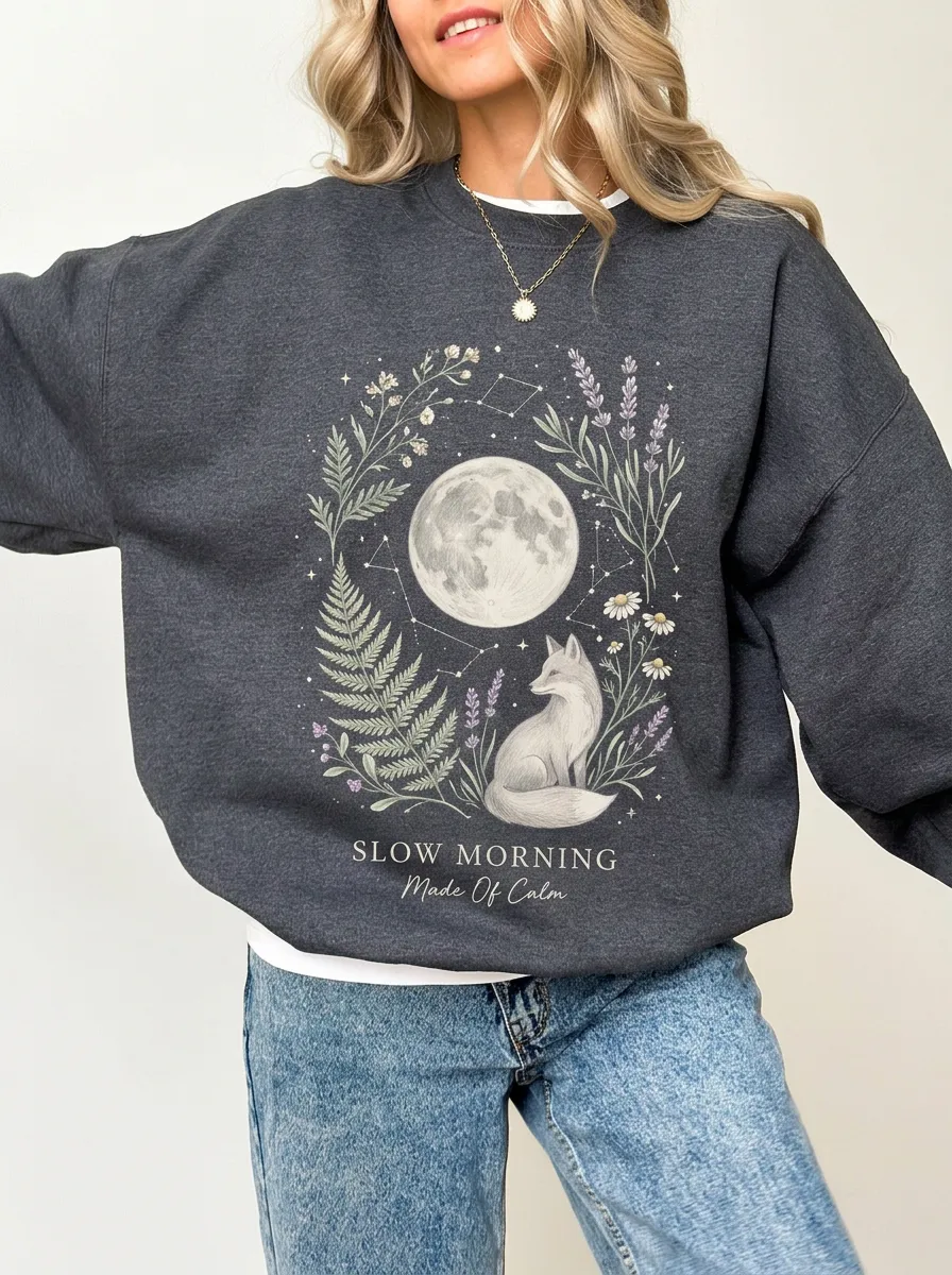 Women's Nature Moon Fox Floral Graphic Sweatshirt