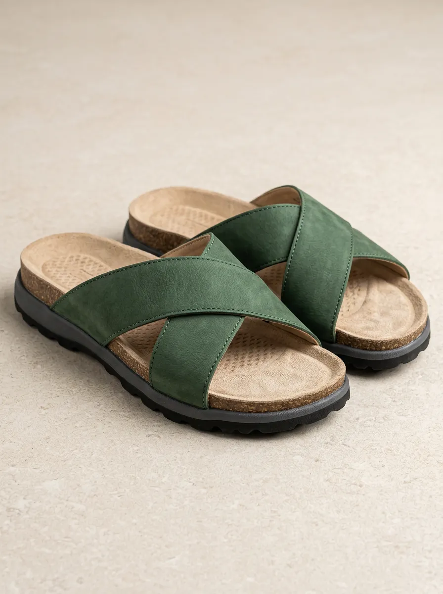 Men's Cross Strap Cork Footbed Casual Slides