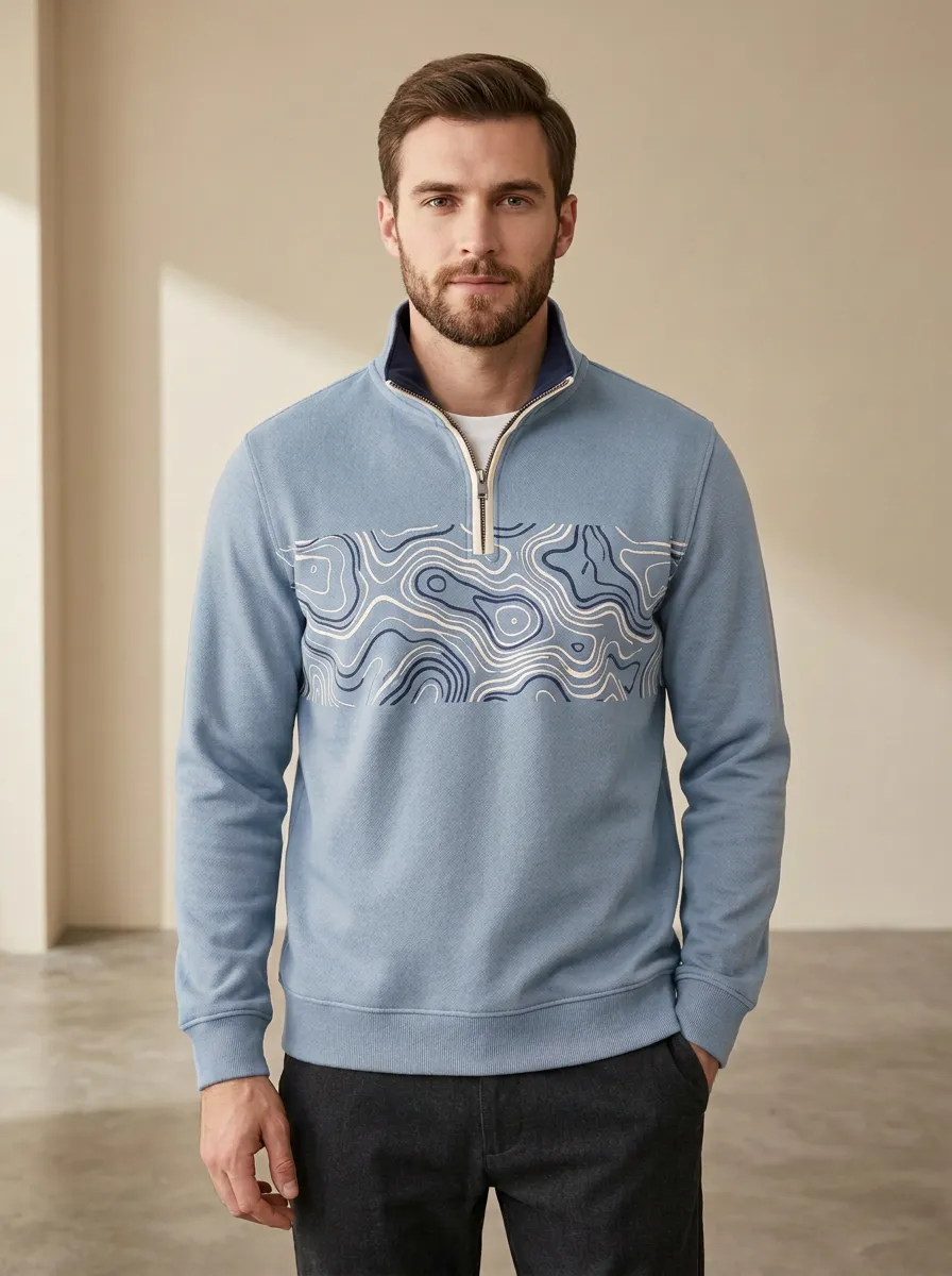 Layered Half-Zip Topographic Men's Half-Zip Sweatshirt