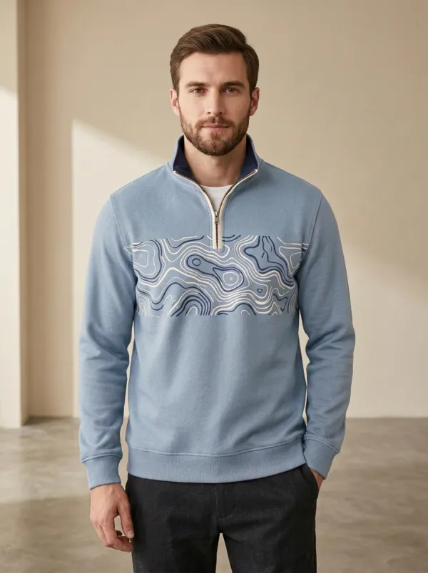 Layered Half-Zip Topographic Men's Half-Zip Sweatshirt