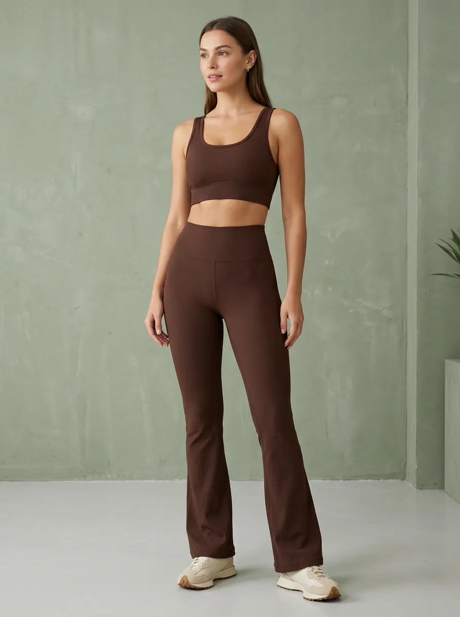 Women's Casual Ribbed Yoga Inspired Fitness Inspired Tank Top and Flare Pants Active Set
