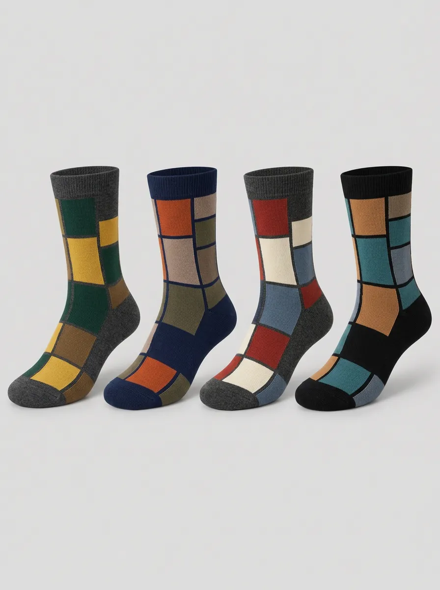 Men's Heritage Geometric Colorblock Pattern Printed Socks 4-Pack
