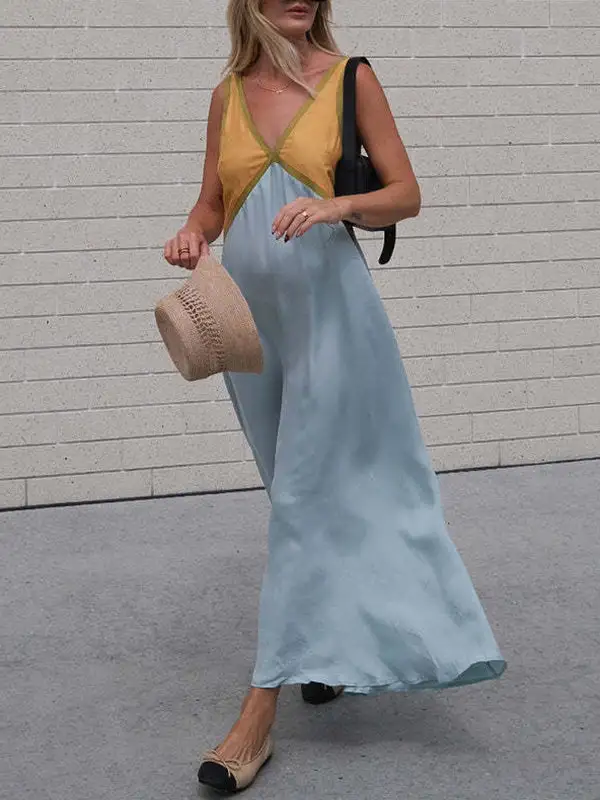 Loose Color Sleeveless Neck Maxi Dress