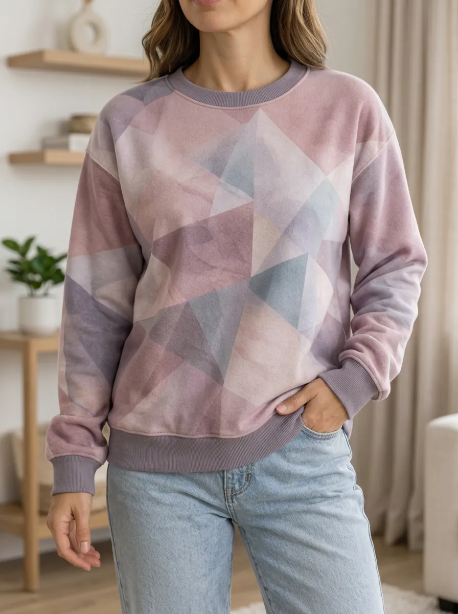 Women's Multicolor Geometric Print Crewneck Sweatshirt Crew Neck Geometric