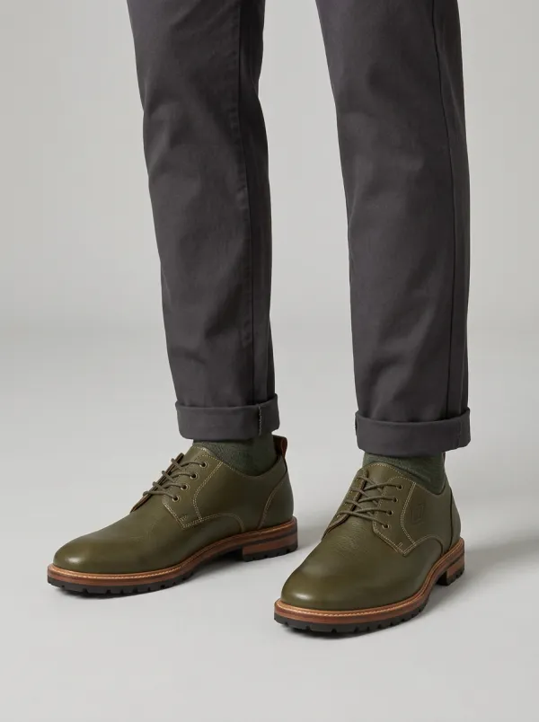 Men's Casual Olive Green Leather Oxford Shoes