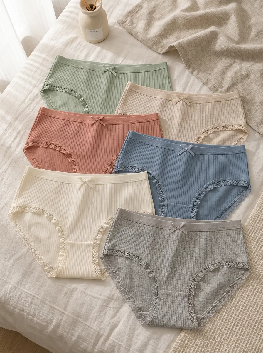 Women's Ribbed Lace-Trim Briefs Set