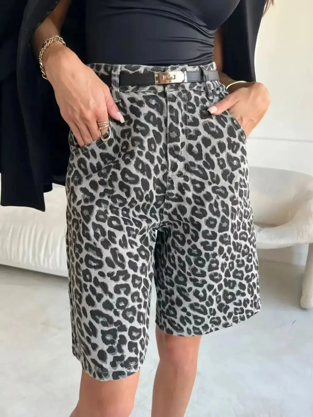 Leopard Print High Waisted Casual Shorts