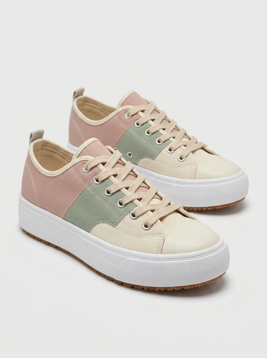 Women's Casual Pastel Colorblock Canvas Printed Sneakers