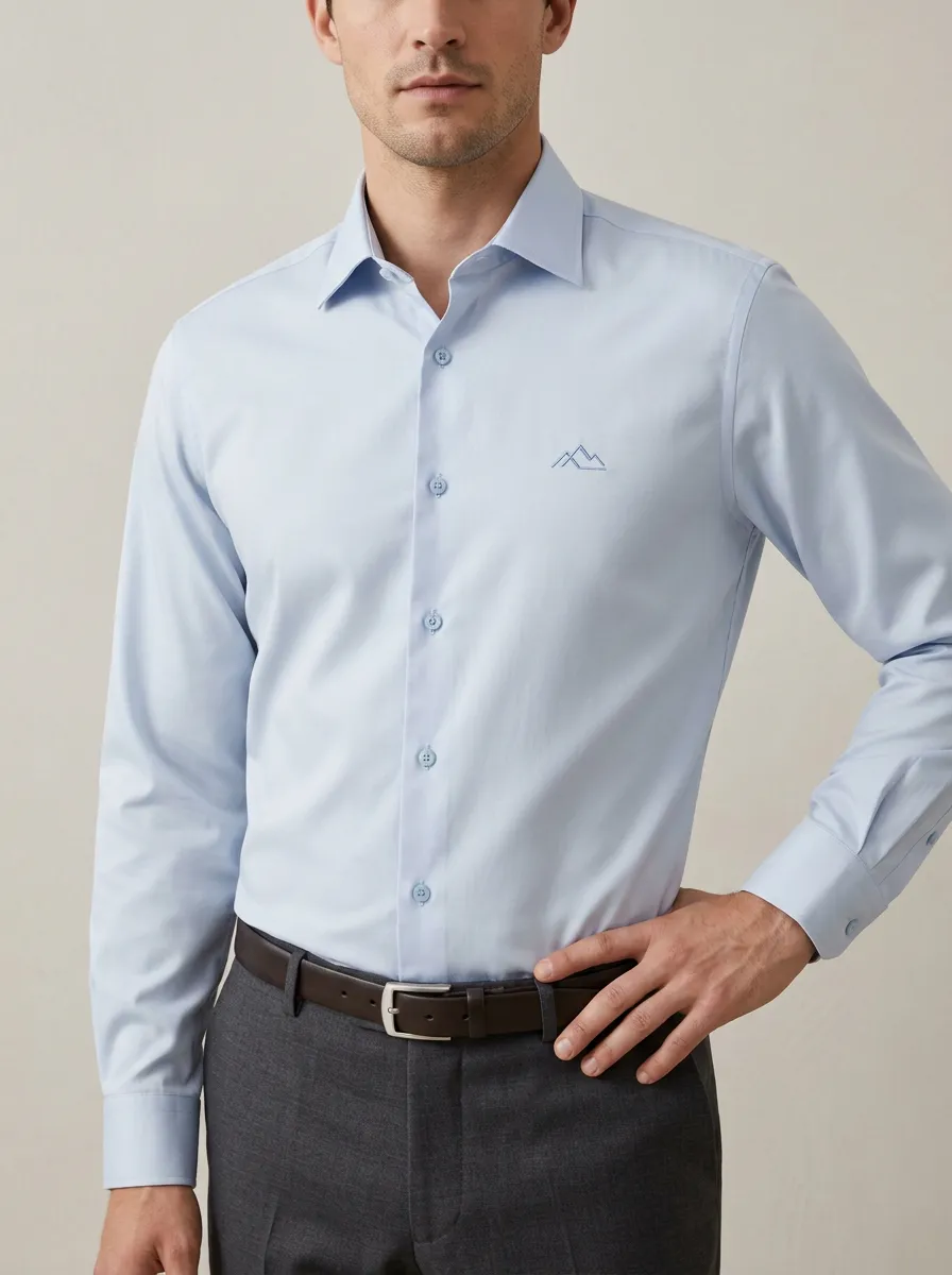 Men's Mountain Minimalist Embroidered Non-Iron Cotton Shirt