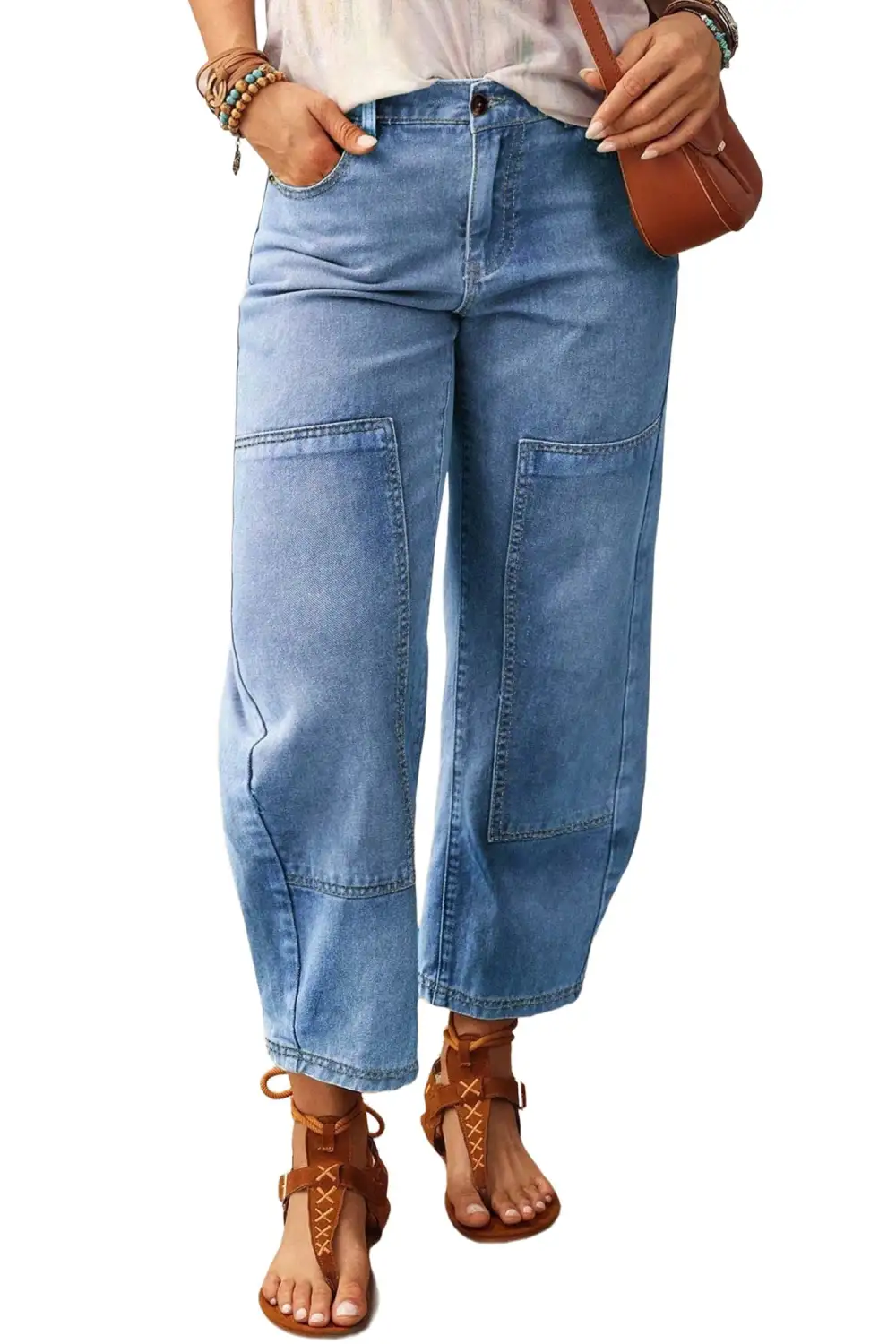Women's Decorative Seam Patchwork Detail Solid Jeans