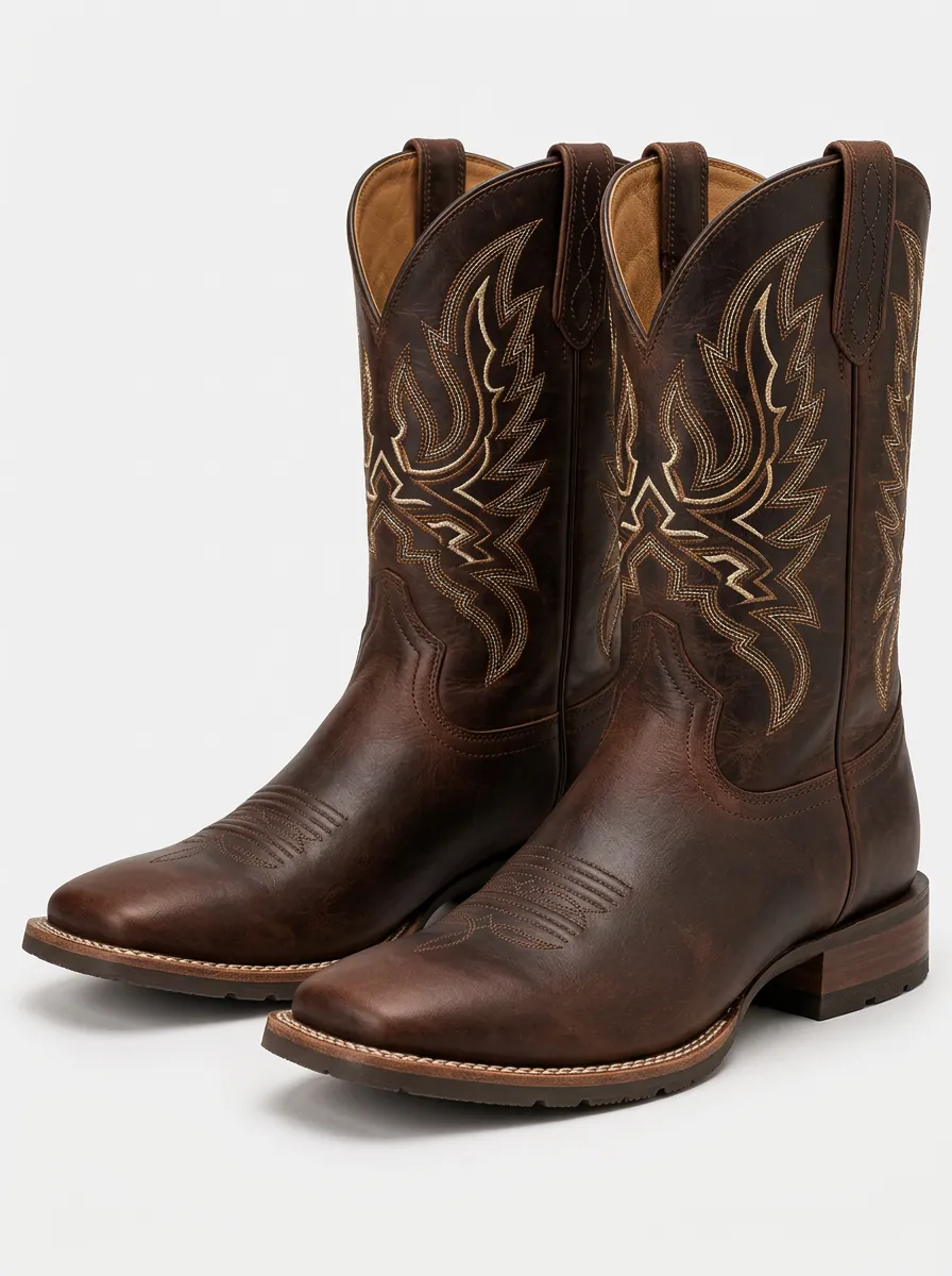 Men's Leather Cowboy Boots in Red