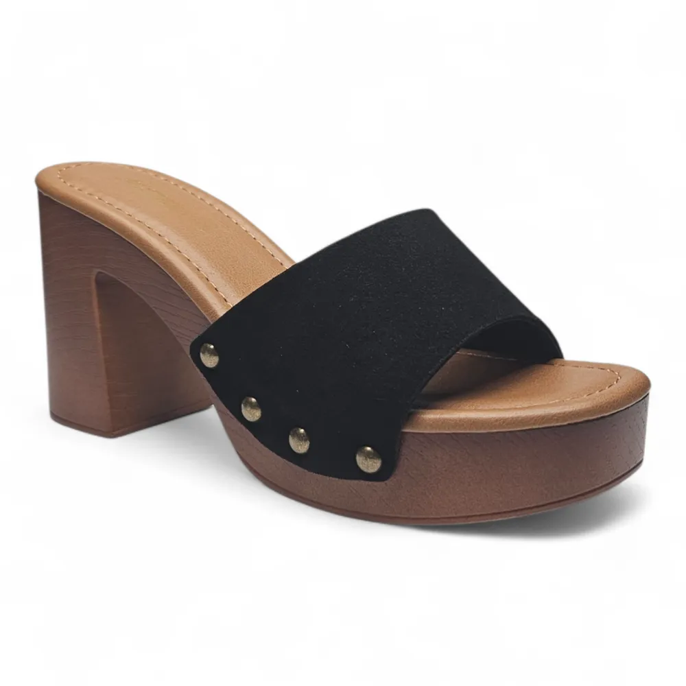 Boho Lightweight Studded Wooden Heel Mule