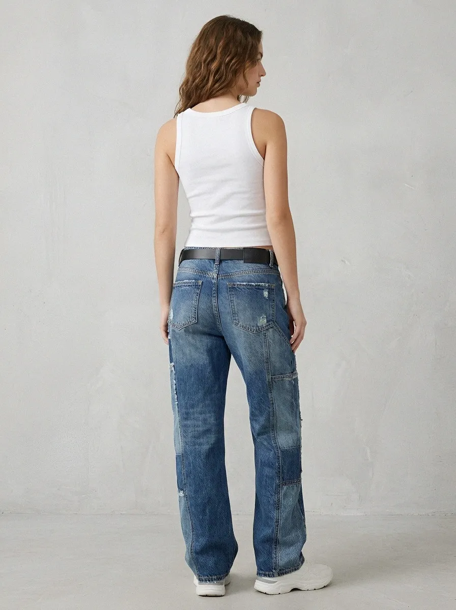 Women's Classic Vintage Patchwork Distressed Baggy Jeans