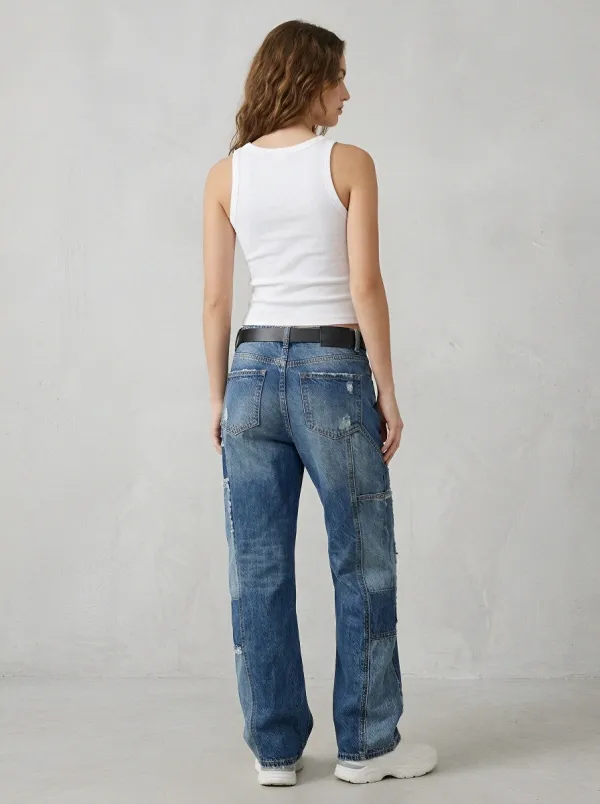 Women's Classic Vintage Patchwork Distressed Baggy Jeans