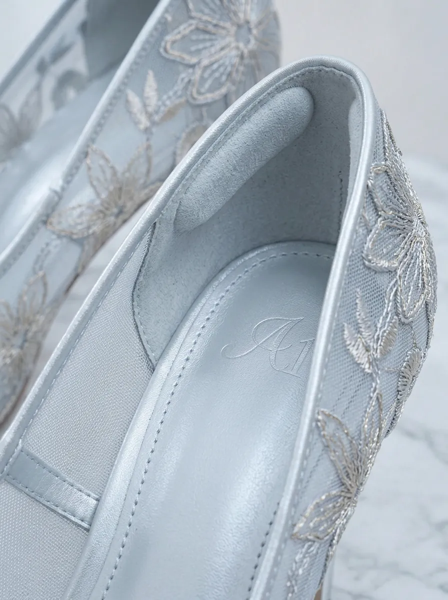 Floral Embroidered Mesh Women's Formal High Heels
