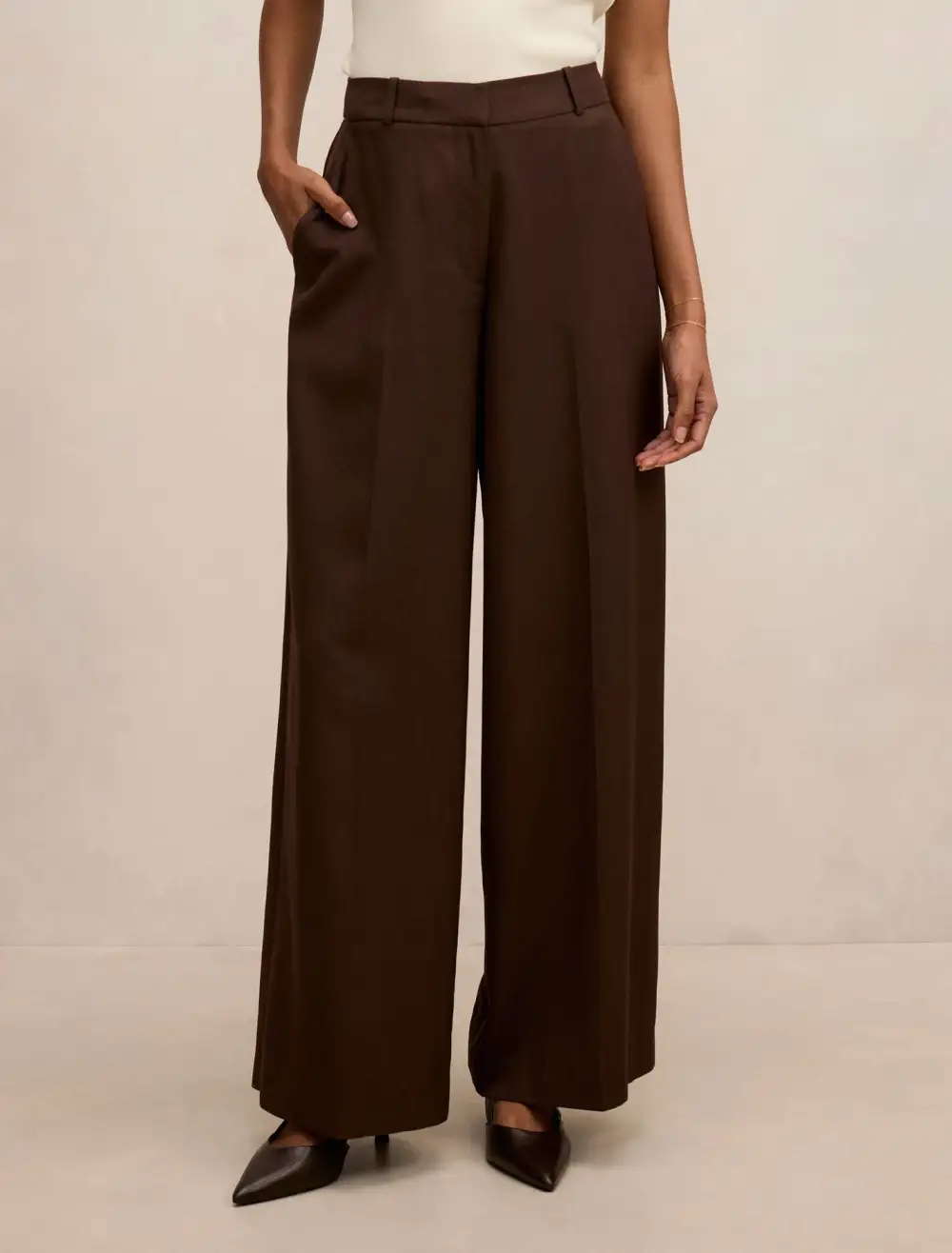 Dark Brown Petite Wide Leg Pants