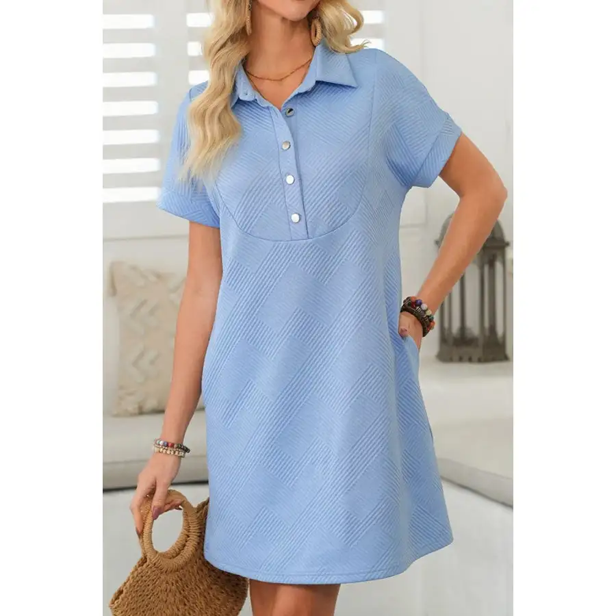 Button Front Short Sleeve Mini Dress