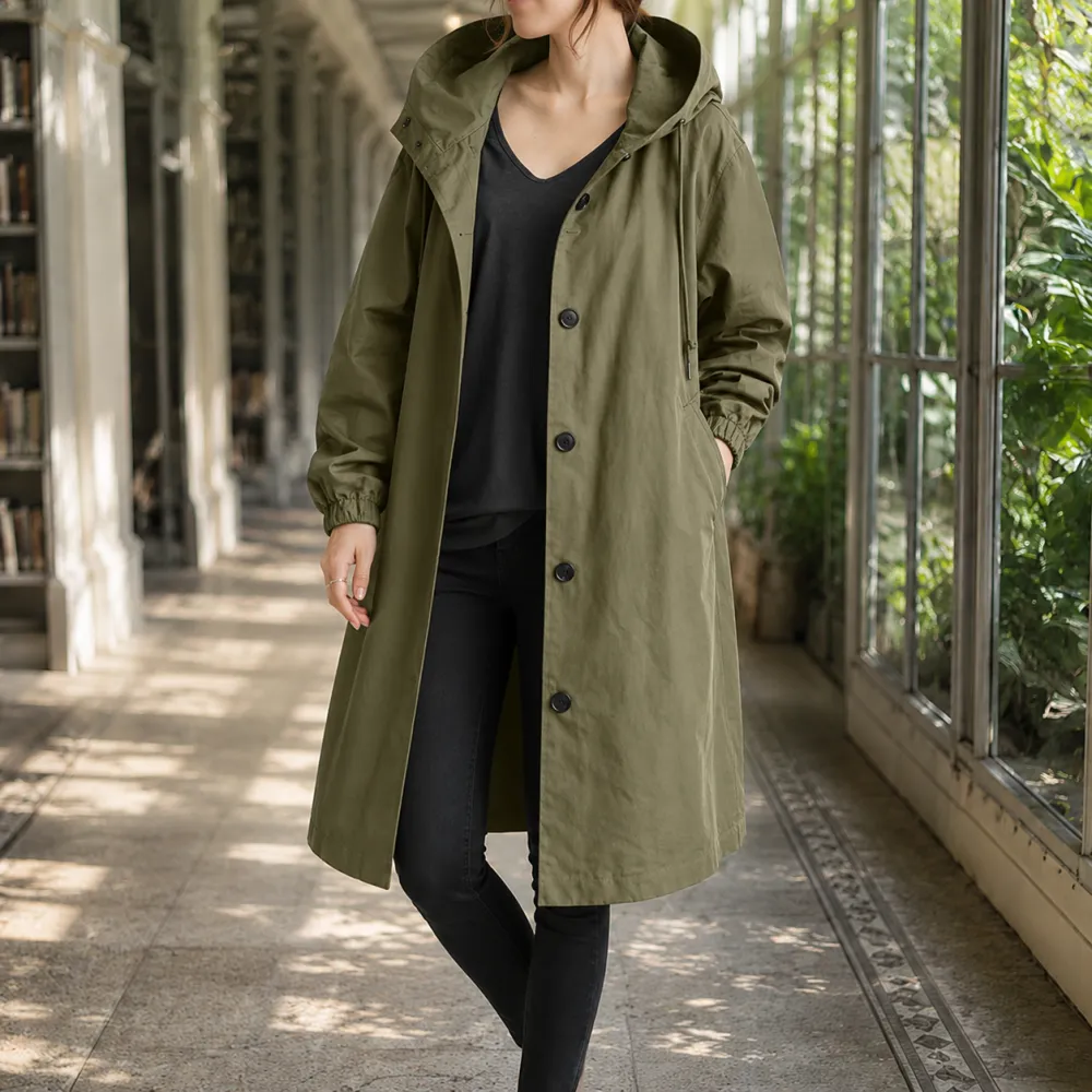 Hooded Calf-Length Overcoat