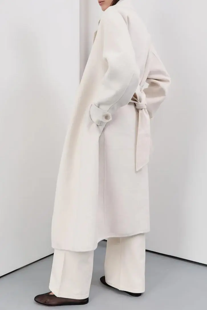 CREAM WOOL WRAP COAT