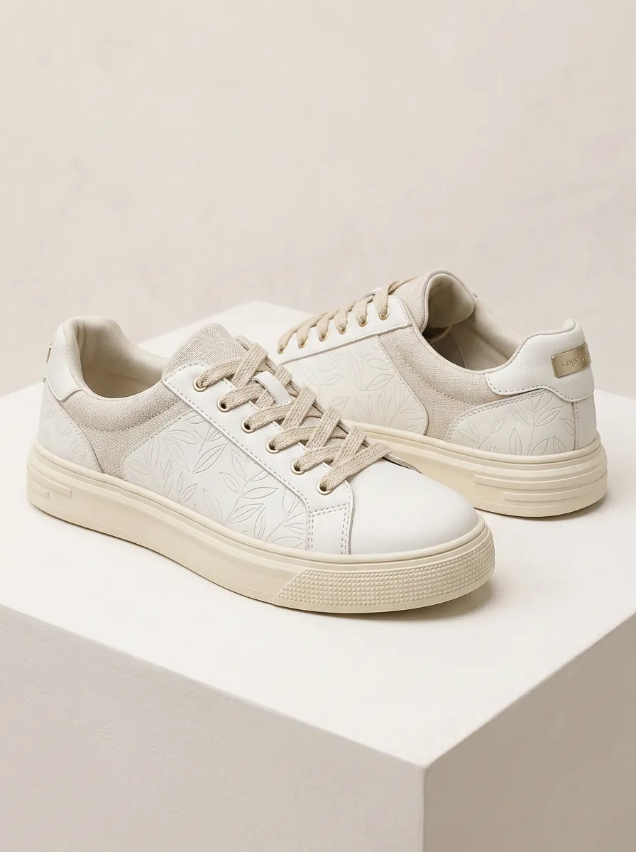 Men's Minimalist Botanical Leaf Embossed Patterned Skate Shoes
