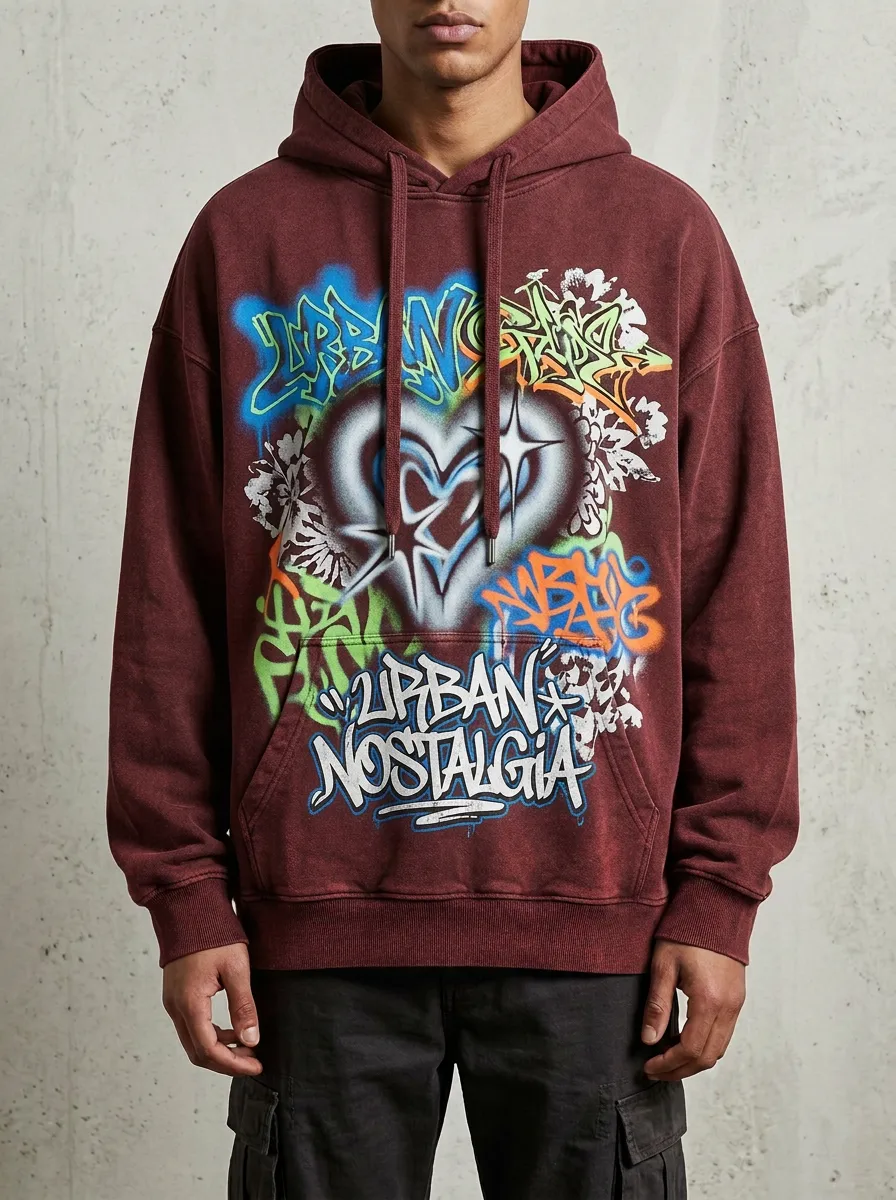 Unisex Streetwear Urban Nostalgia Graffiti Heart Graphic Hoodie