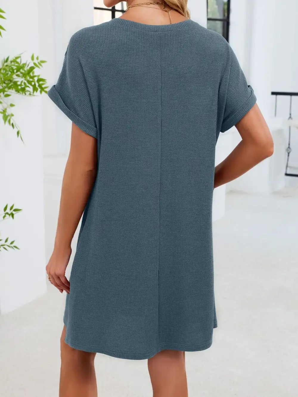 Lace Round Neck Short Sleeve Shirt Dress