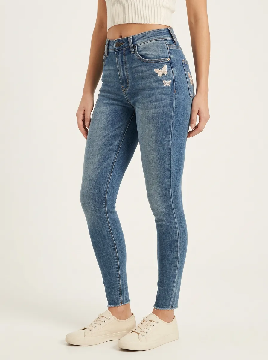 Women's Butterfly Lover Embroidered Printed Slim Jeans