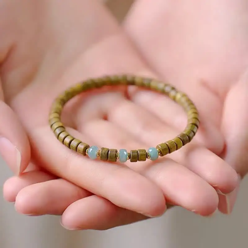 Sandalwood Jade Accent Barrel Bead Bracelet