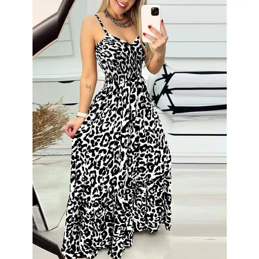 Full Size Leopard Print Spaghetti Strap Maxi Dress Plus Size
