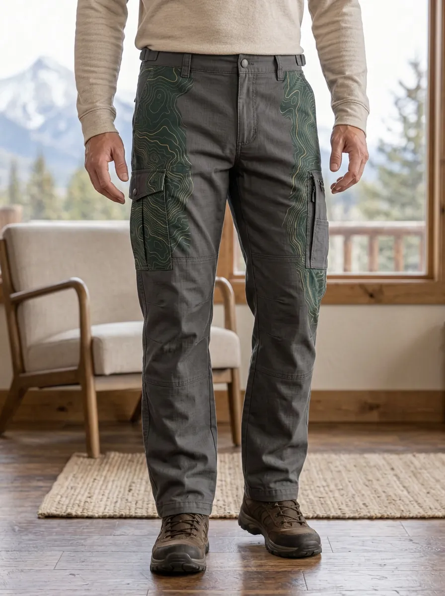 Men's Paneled Topographic Print Cargo Pants