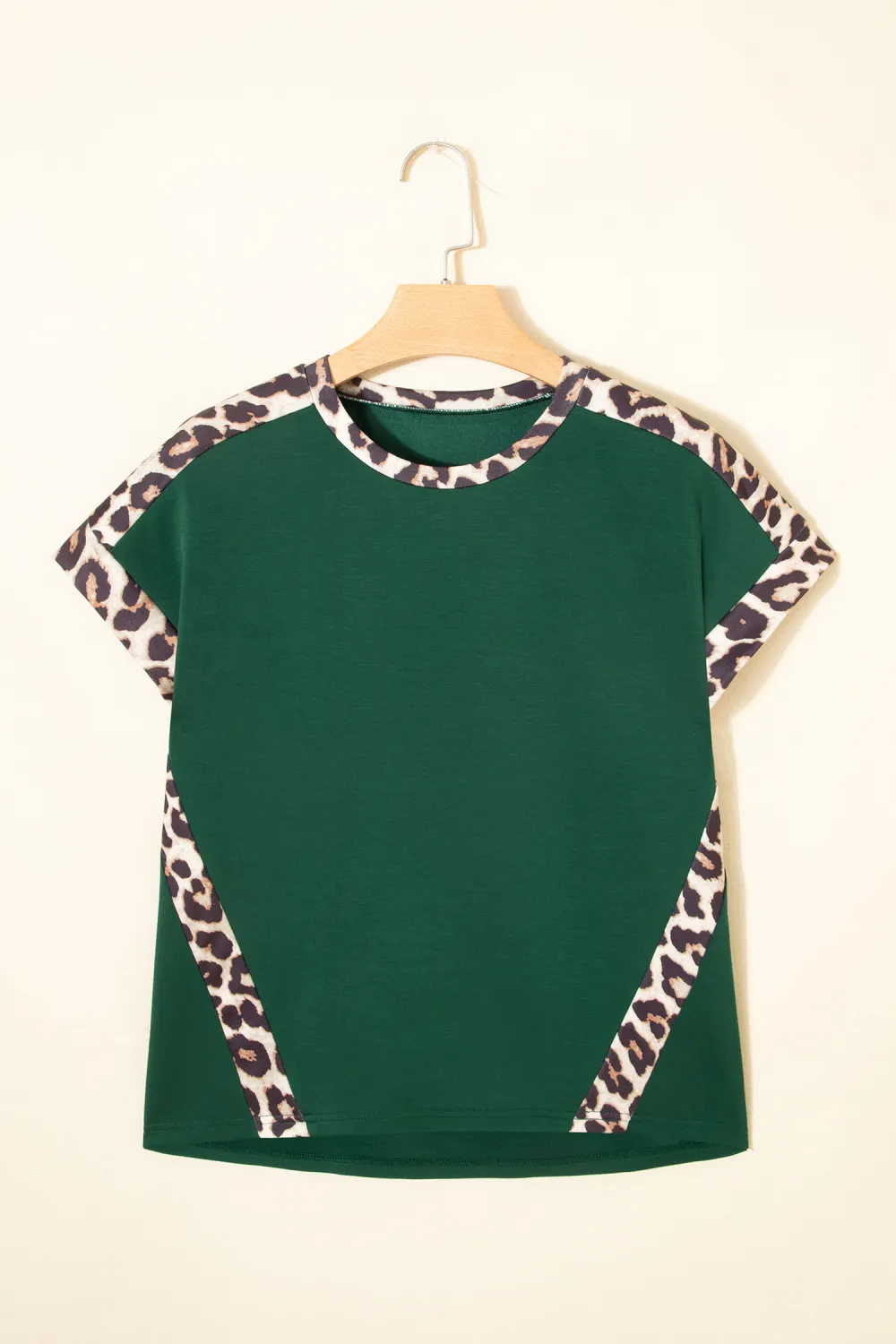 Sea Green Leopard Trim Round Tee