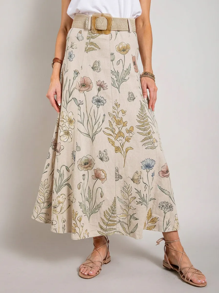 Women's Botanical Garden Butterfly Floral Printed Maxi Skirt