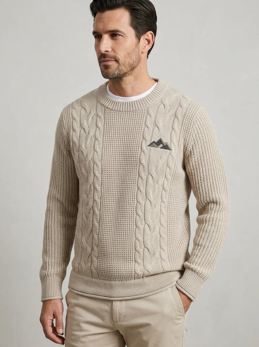 Men's Beige Mountain Minimalist Knit Sweater