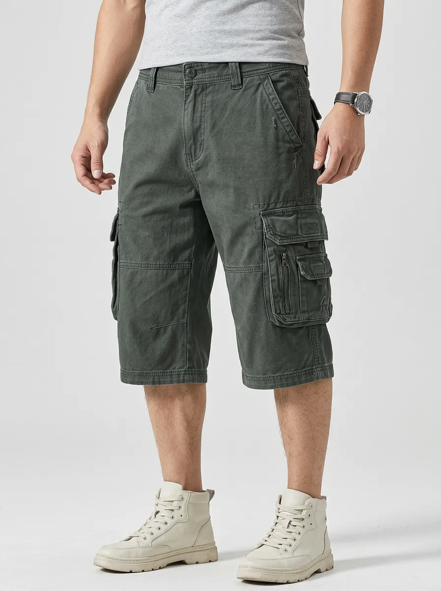Men's Straight Fit Cargo Shorts with Multi Pocket Details