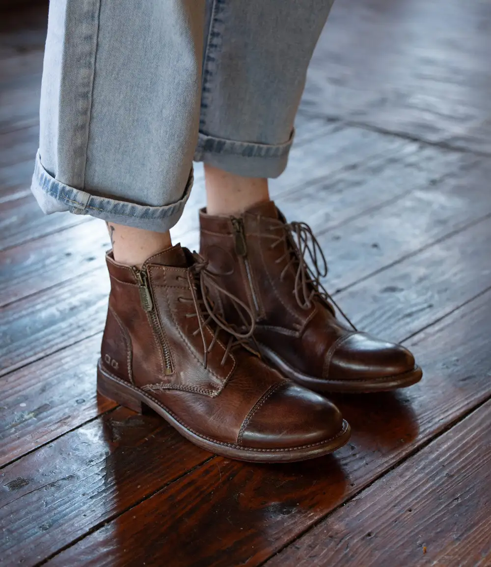 Cap-Toe Contrast-Stitched Combat Boots