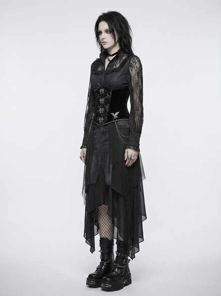 Women's Gothic Victorian Lace Corset Printed Top