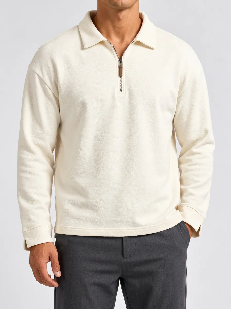 Solid Finish Quarter-Zip Sweatshirt for Practical Casual Layers