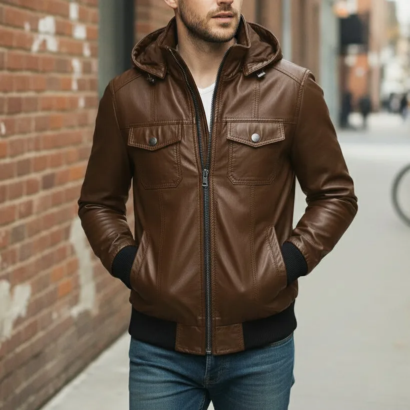 Classic Lambskin Biker Hooded Jacket