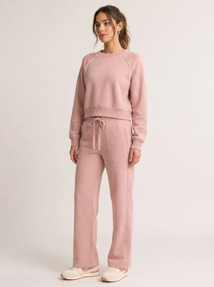 Women's Casual Loungewear Solid Pink Fleece Printed Tracksuit