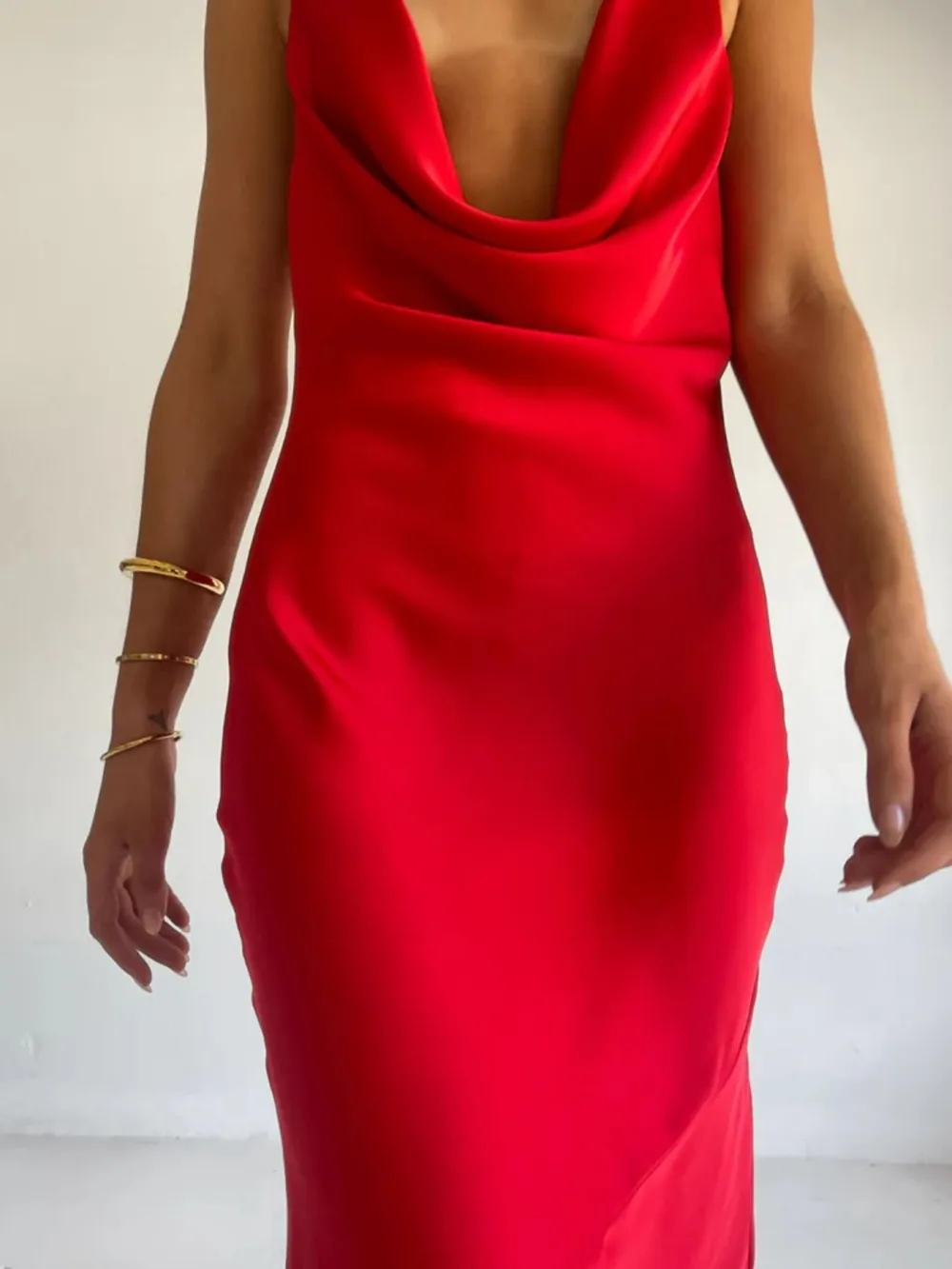 Gathered Detail Satin Maxi Dress