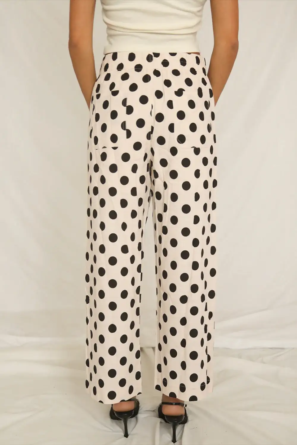 Polka Dot Print Patched Pocket Loose Trousers