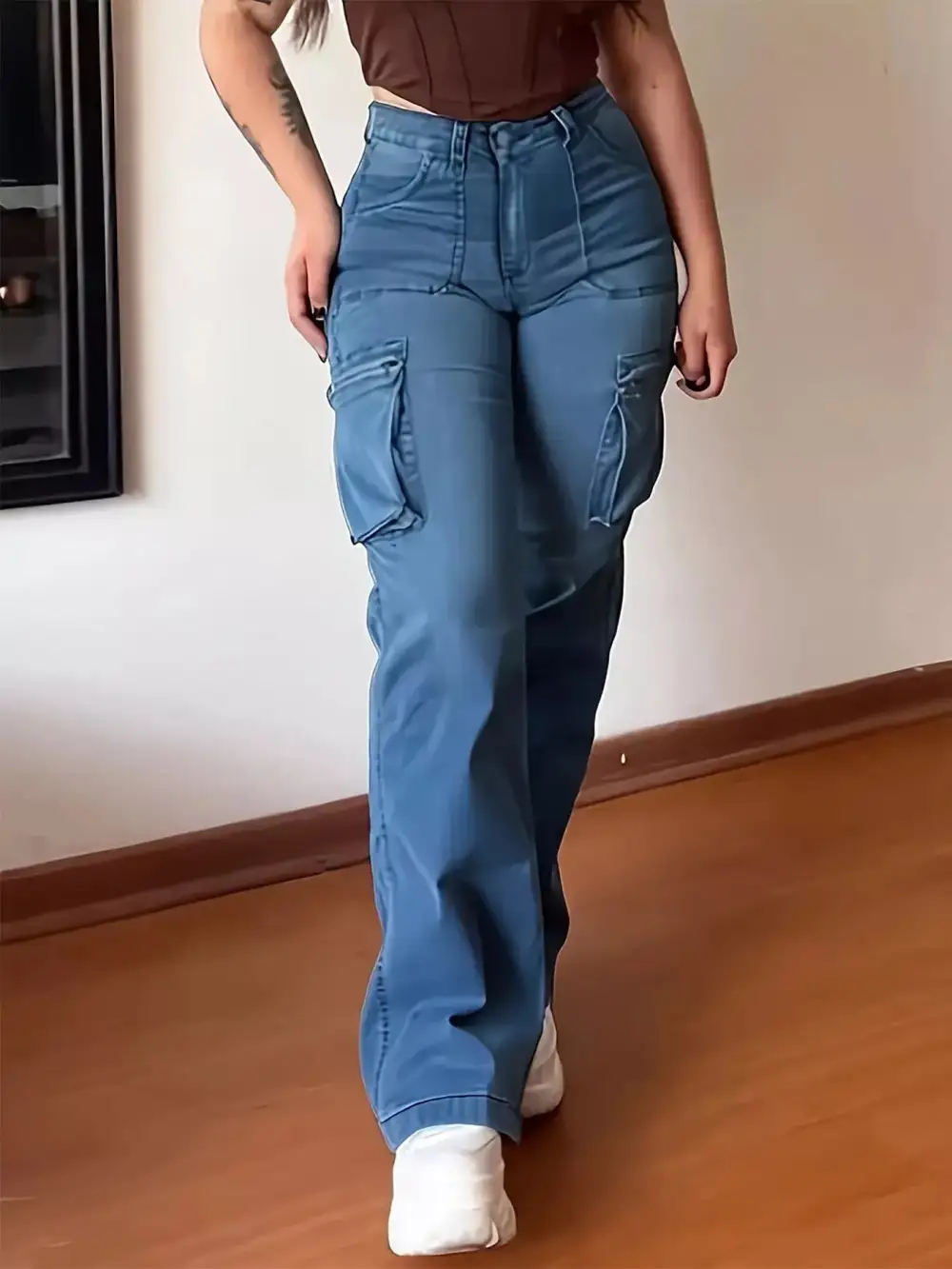 High Waist Cargo Denim Jeans