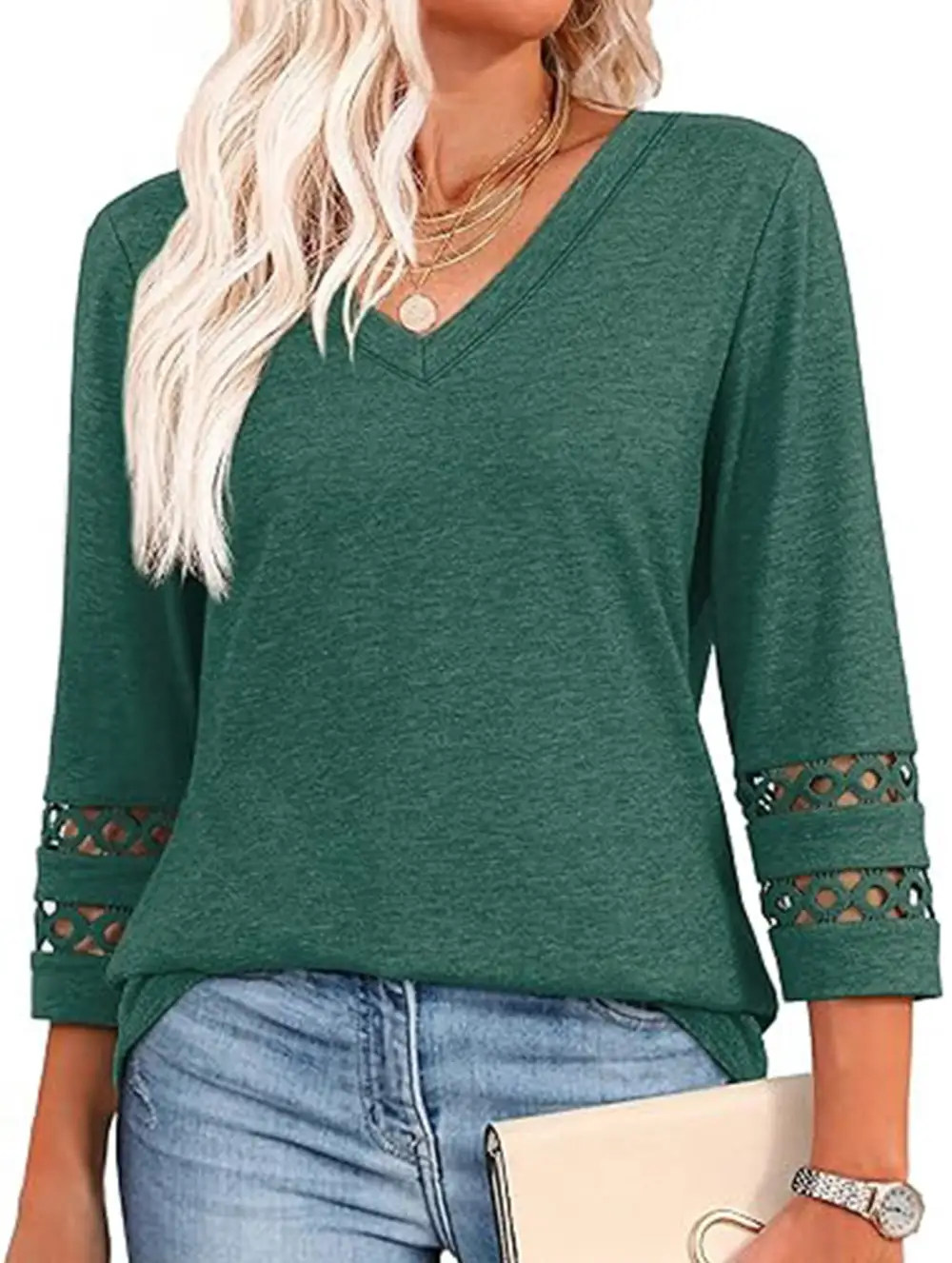 V-Neck Lace Trim Top