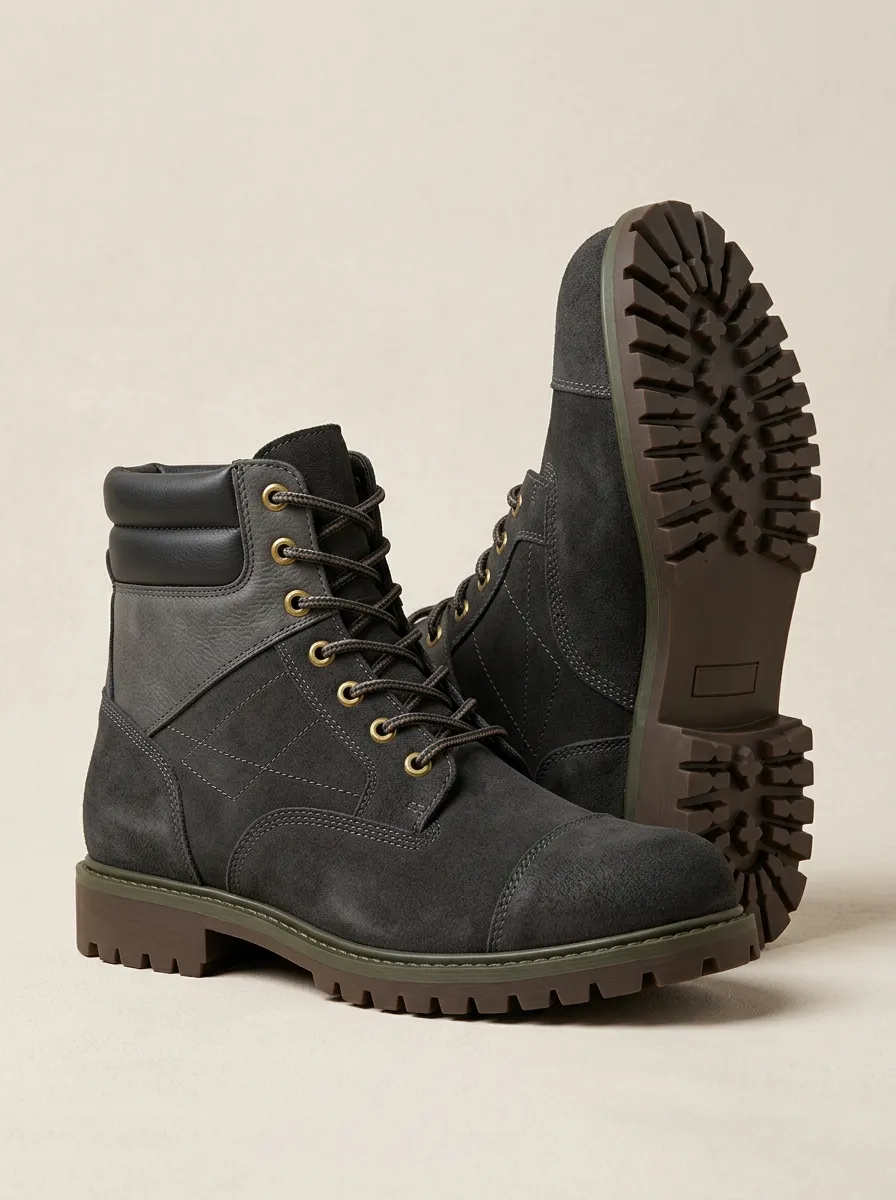 Unisex Suede Lace-Up Print Work Boots