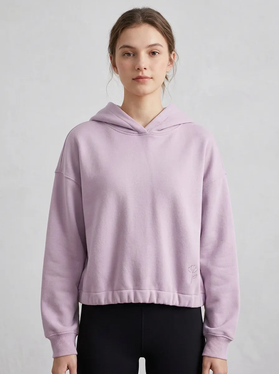 Women's Minimalist Floral Embroidered Pink Printed Hoodie