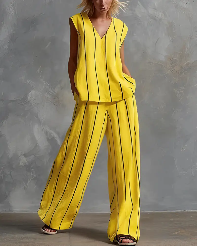 Effortless Striped Linen Two-Piece Set